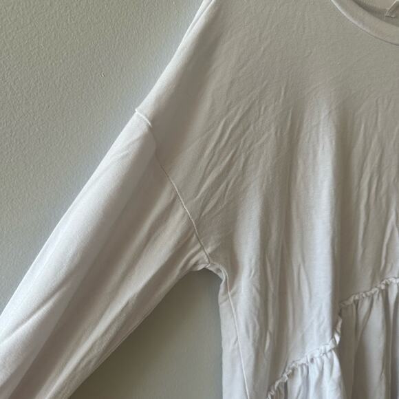 Tasamo Top Women's Small White Babydoll Ruffle Crewneck Long Sleeve Peplum - Picture 5 of 7